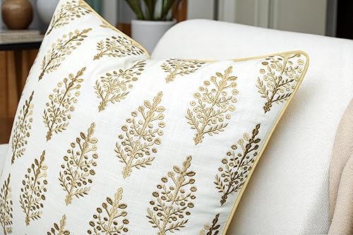 Miniatura 2 de Funda de almohada decorativa cuadrada bordada con hojas de helecho, sofá, silla, dormitorio, sala de estar, decoración del hogar de granja, 20 x 20