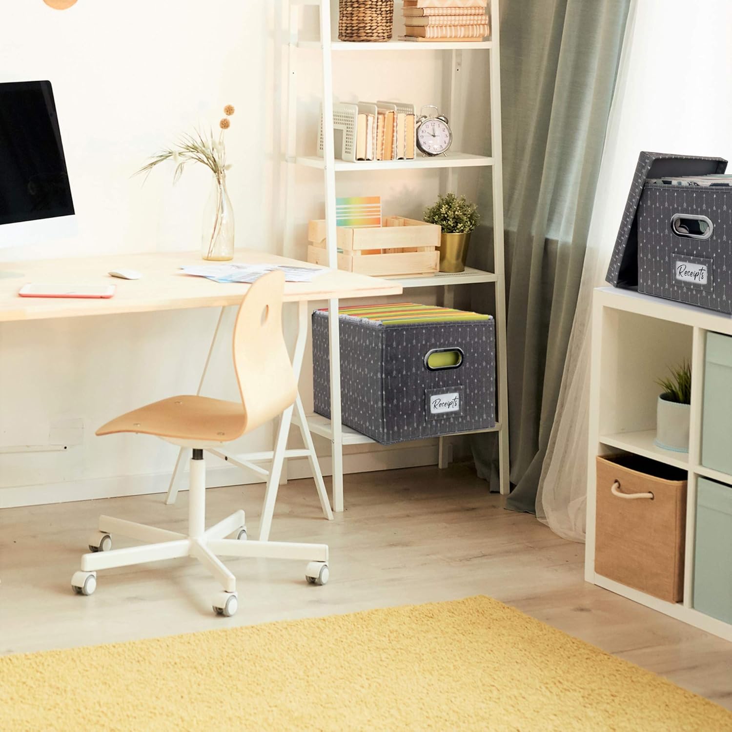 Decorative File Organizer Box Set of 2 - Collapsible Linen Filing Cabinets for Space Saving Storage : Office Products