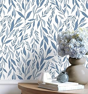 Safiyya Peel and Stick Wallpaper Boho Modern Blue Leaf 197"x17.3" Contact Paper Peel and Stick Wall Paper Self Adhesive Removable Wallpaper for Bedroom Bathroom Vinyl Roll