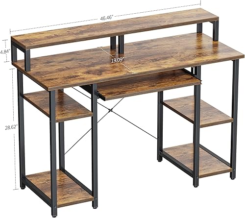 Miniatura 9 de BANTI Escritorio para computadora de 47 pulgadas con estantes de almacenamiento, soporte para monitor, bandeja para teclado, escritorio de oficina