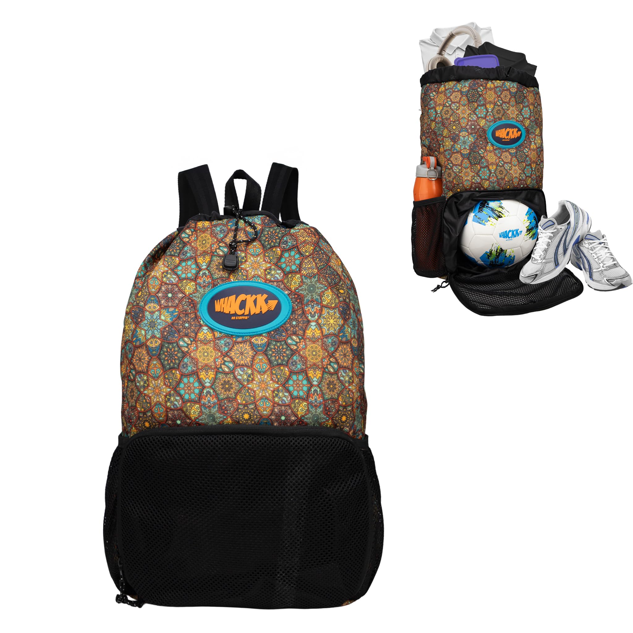 WHACKK Tornado Printed Sports Drawstring Backpack|Swimming Basketball Football Beach Gym Bag with Ventilated Mesh Pocket, Dual Bottle Pockets & Secure Storage for Gym, Swim & Daily Use-image-27