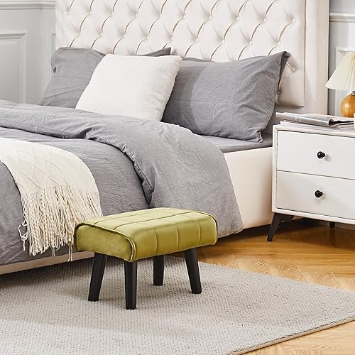 Miniatura 8 de Cpintltr Taburete pequeño otomano moderno con patas de madera maciza, suave acolchado de terciopelo suave puf otomano reposapiés para sofá, sala de