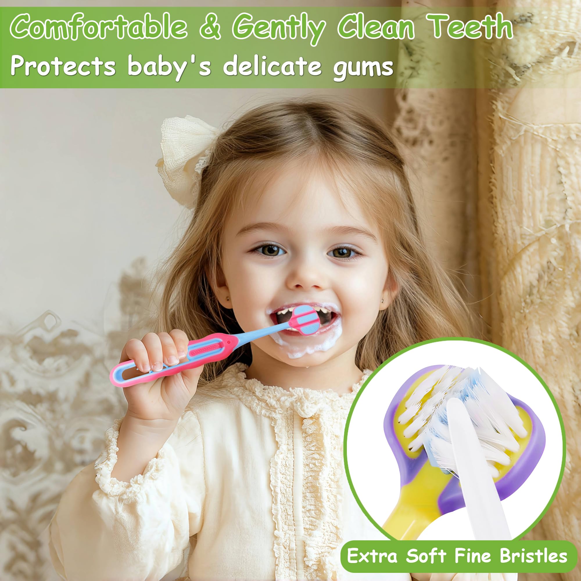Cepillo de dientes para niños pequeños, paquete de 4, cepillo de dientes suave para bebés, eficiente de 3 caras, cepillo de dientes para niños de 1 a 12 años, cepillo de dientes de 3