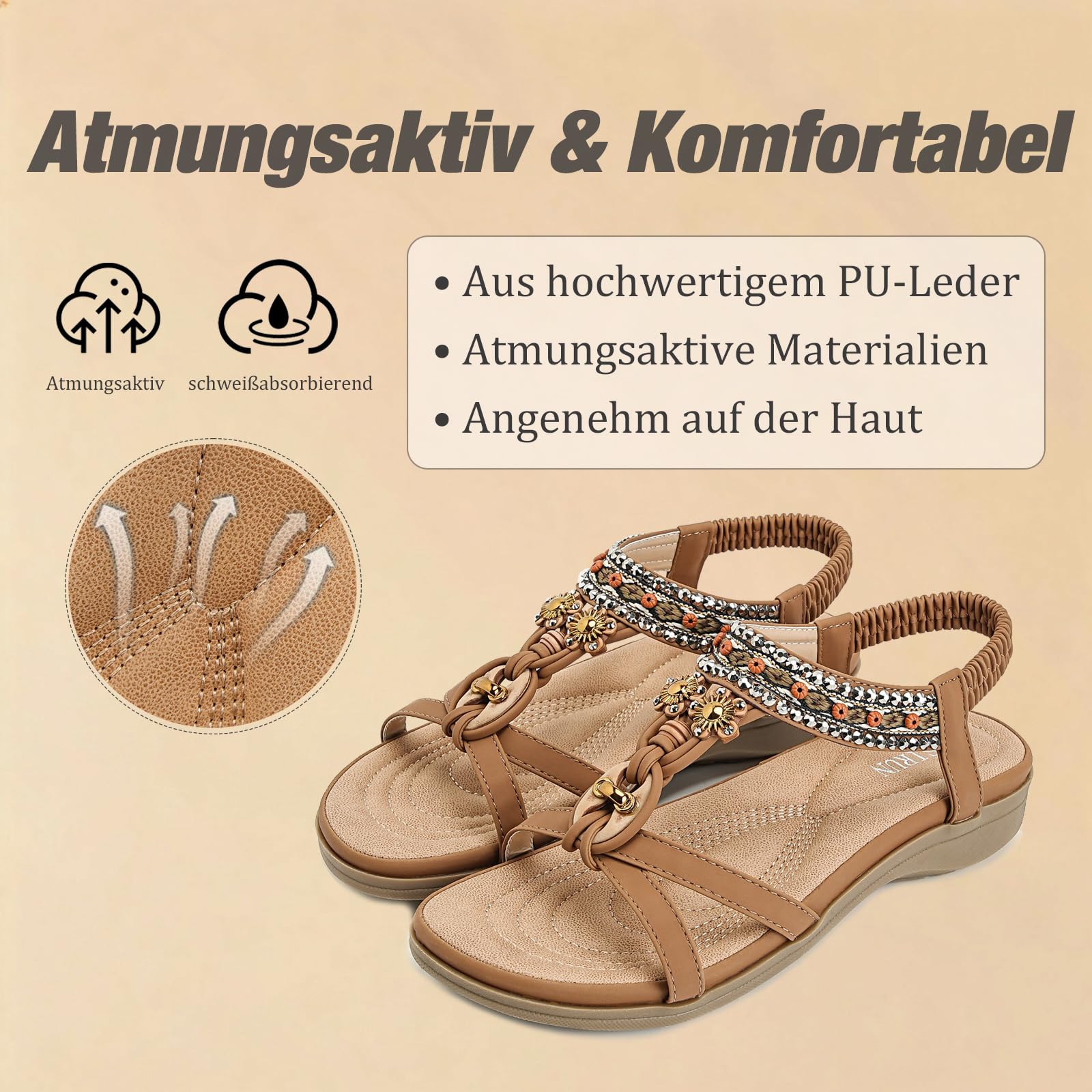 Sandali Piatti da Donna Eleganti Estive Bohemia Sandali de Spiaggia Comode Scarpe Aperte con Elastici Casual Open Toe
