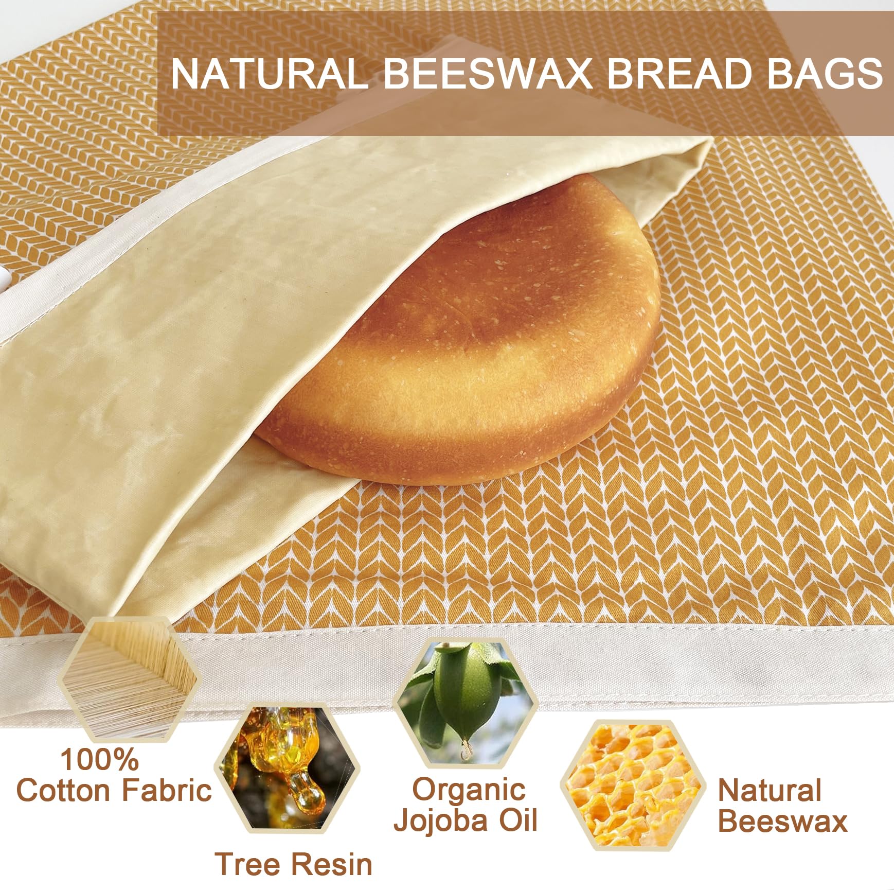 Bolsas de pan de cera de abejas, bolsa de pan para pan casero con cubierta de tazón de algodón, bolsa de almacenamiento para congelador para mantener fresco, bolsa de alimentos de pan de masa 2