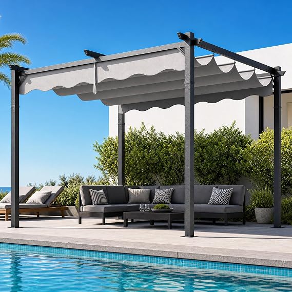 10'x12' Retractable Pergola, Outdoor Pergolas for Patio Covers for Shade and Rain, Aluminum Pergola Canopy Gazebo for Backyard, Deck, Garden