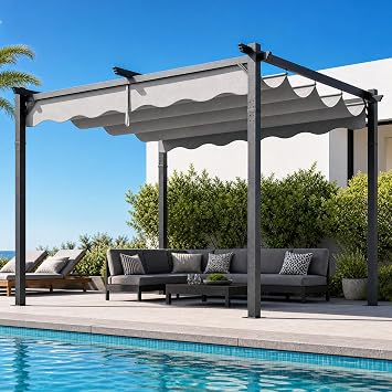 10'x12' Retractable Pergola, Outdoor Pergolas for Patio Covers for Shade and Rain, Aluminum Pergola Canopy Gazebo for Backyard, Deck, Garden