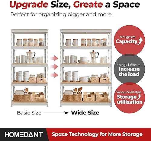 Miniatura 9 de HOMEDANT Estantes de almacenamiento de 5 niveles ajustables laminados sin pernos para garaje, estantería de metal resistente, estante para almacén,