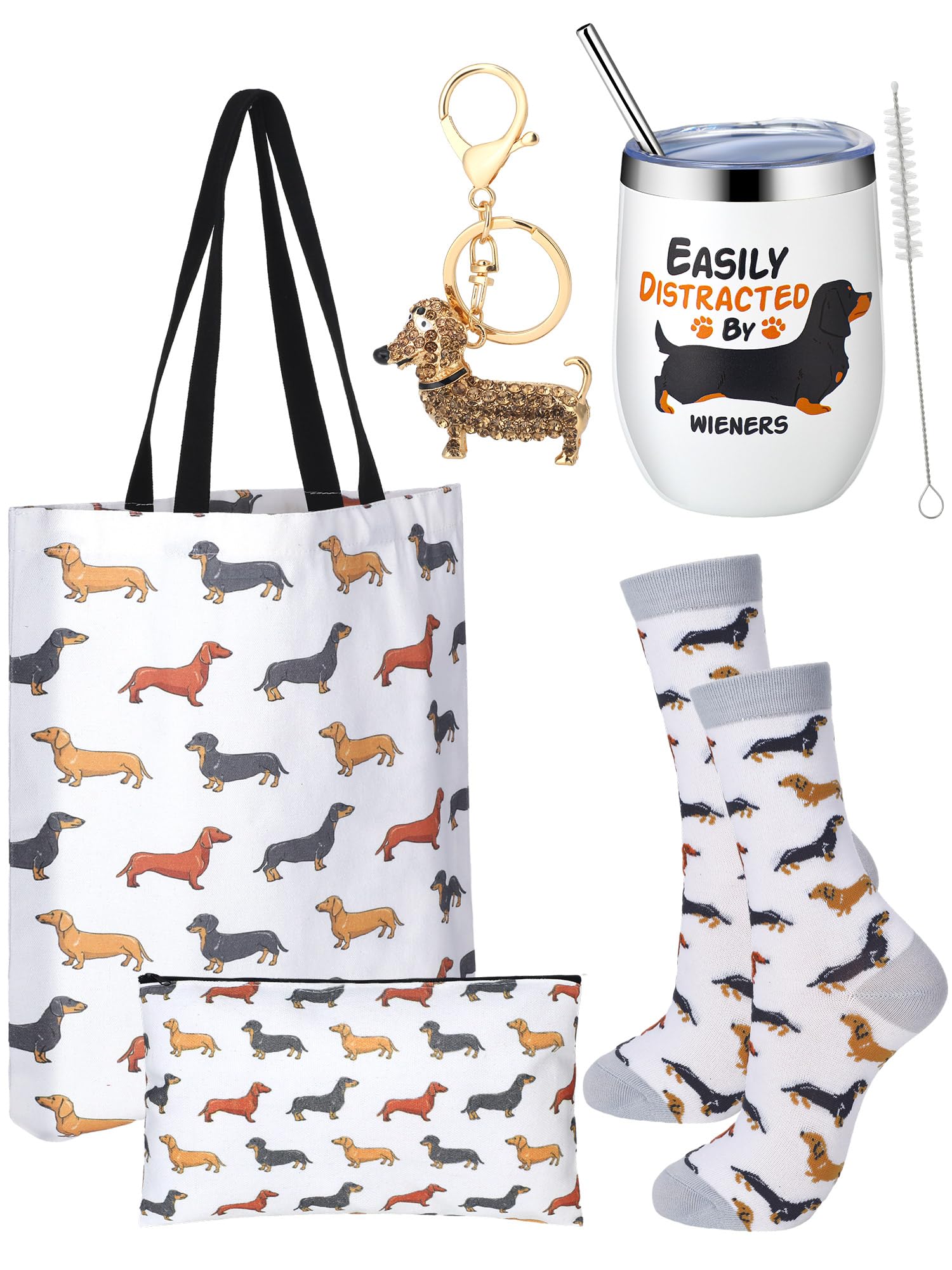Abbylike Dachshund Gifts for Women Dachshund Tote Bag Cosmetic Bag Cup Keychain and Socks for Dog Lover Mom