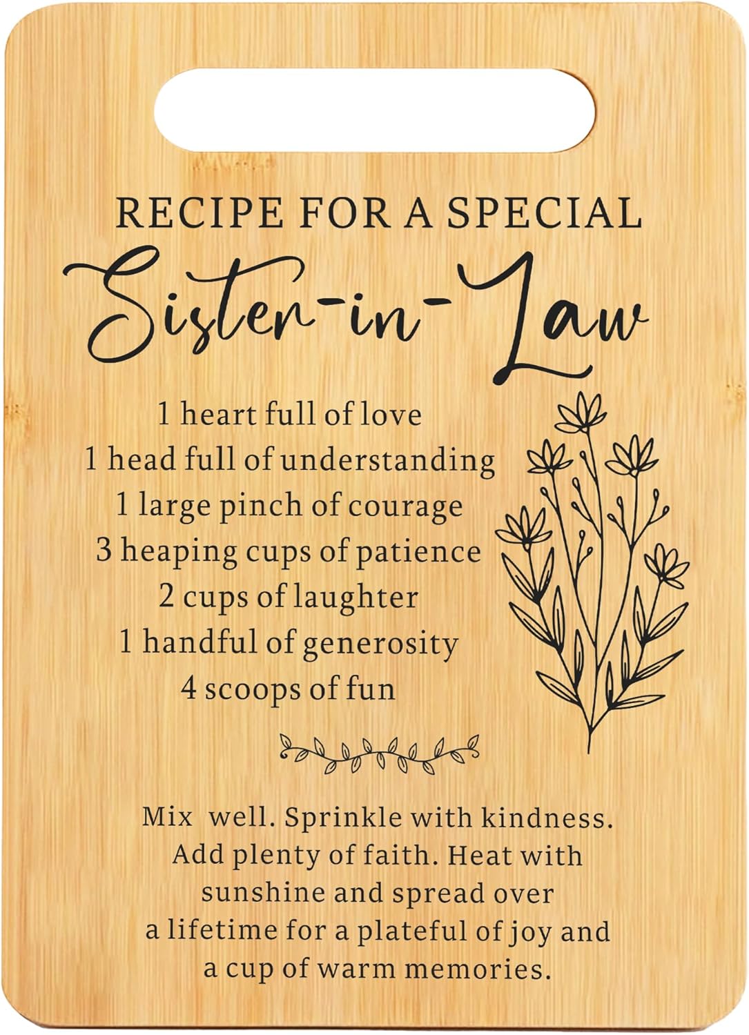 Sister in Law Cutting Board Gifts for Mother's Day, Wedding, Birthday, Christmas, Recipe for a Special Sister-in-Law Gifts from Sister