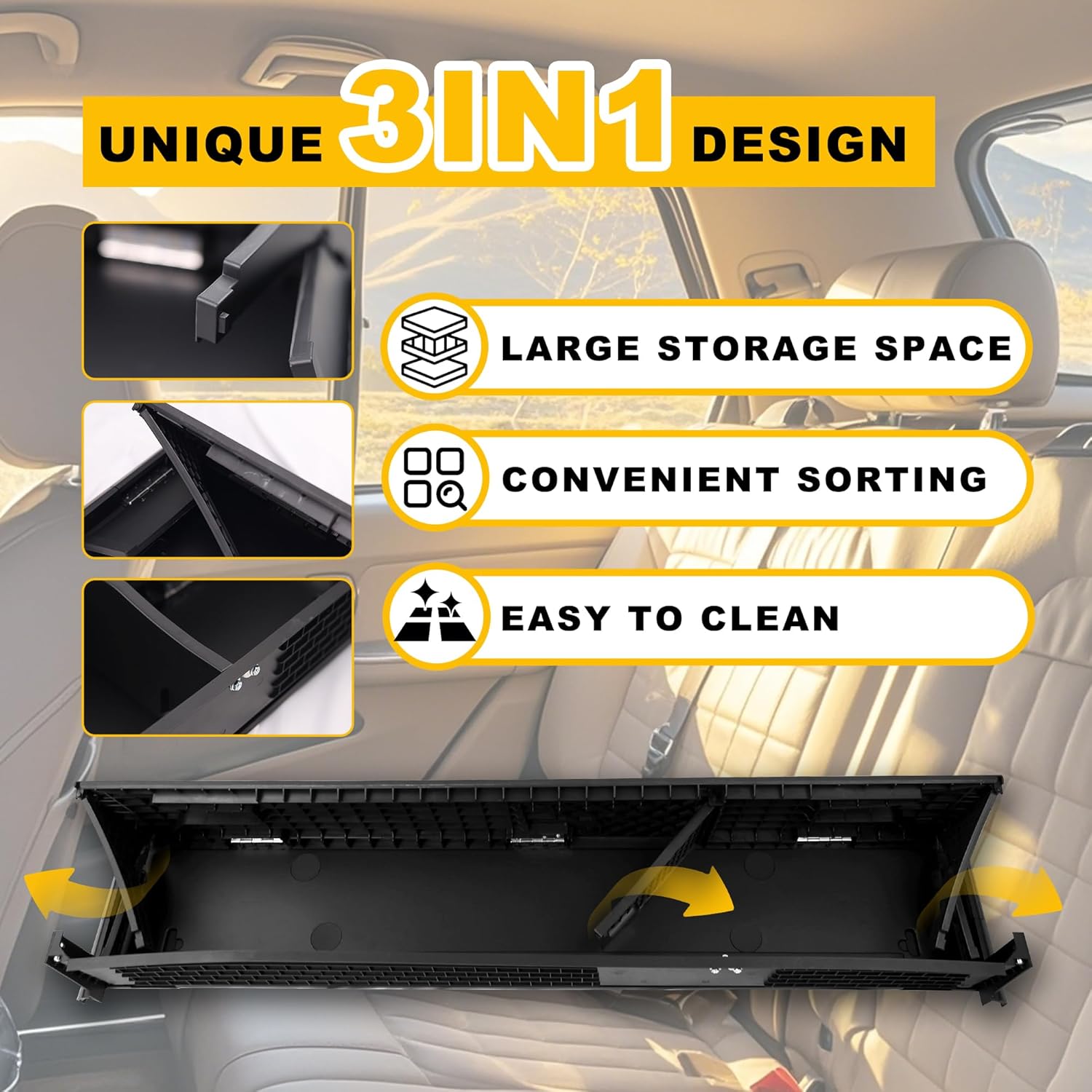 Foldable Under Seat Storage Box Compatible with Ford 2015-2025 F150 2017-2025 F250 F350 F450 F550 Upgraded Folding Under Rear Seat Cargo Storage Box Black