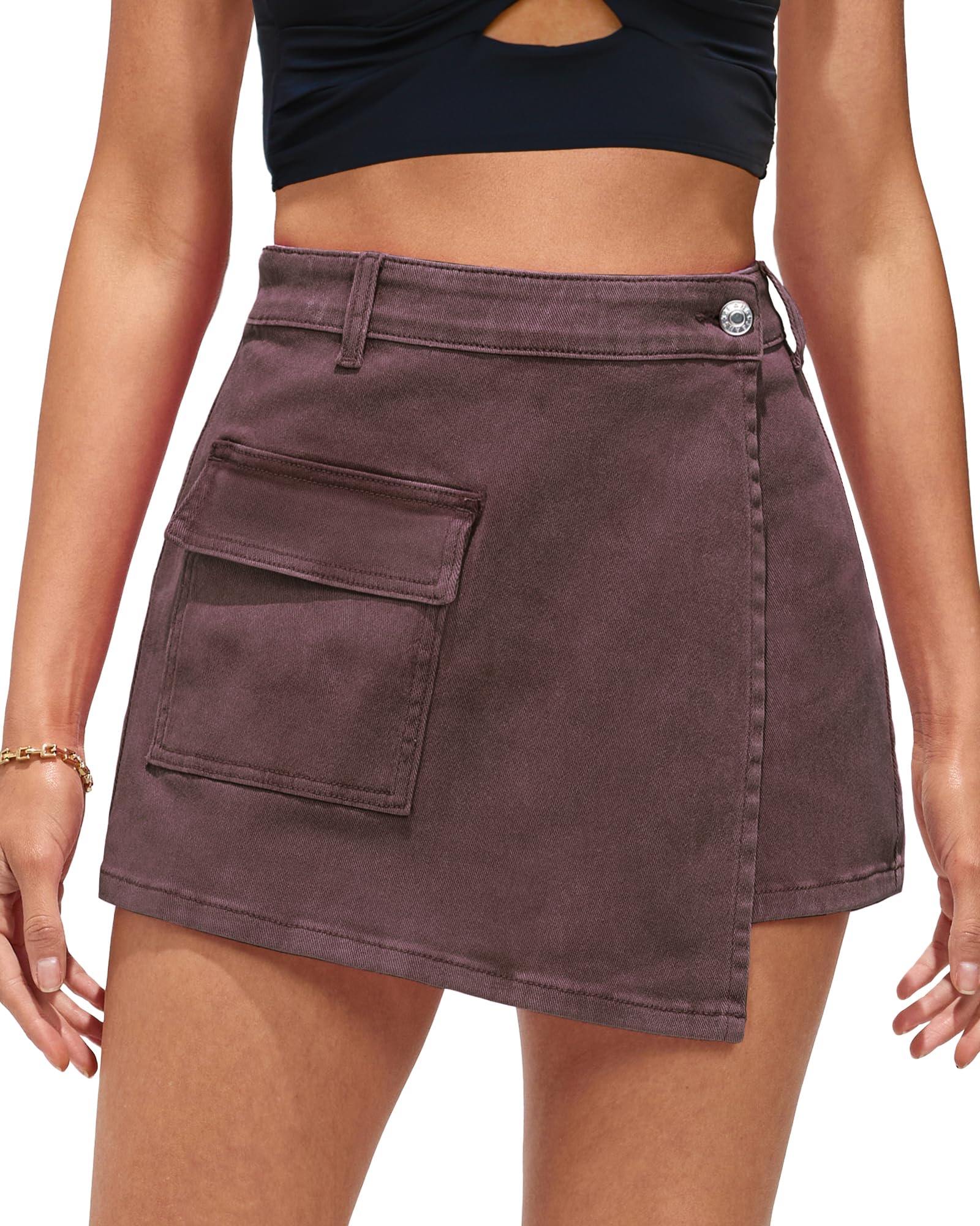 luvamia Denim Skorts for Woman Cargo Faux Wrap Jean Skort Skirts Stretchy High Waisted Skirt Shorts Country Concert Wear