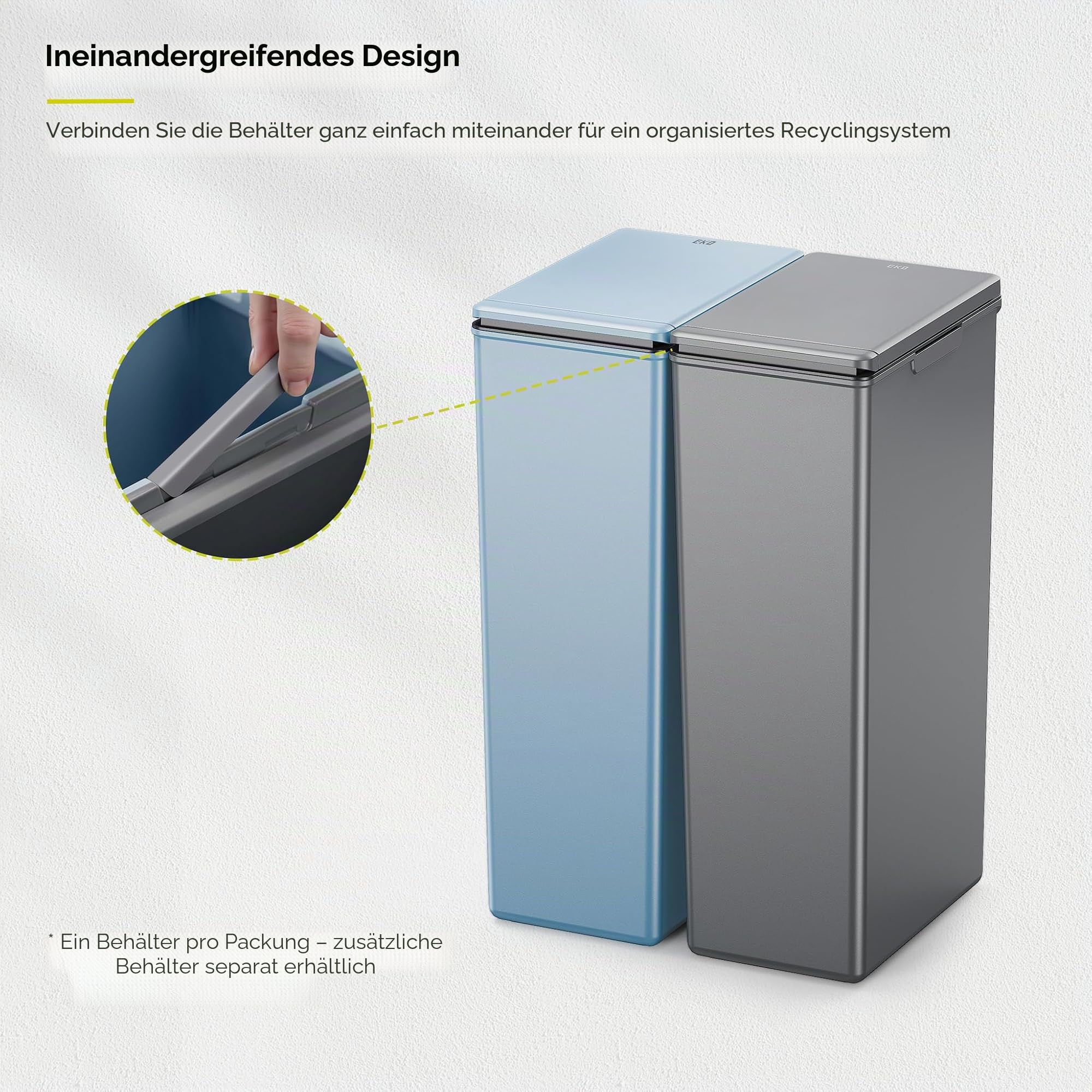 EKO Morandi 30L Küchen-Recycling-Mülleimer mit Touch-Top-Deckel, schlanker Kunststoff-Mülleimer mit Recycling-Aufklebern und leicht zu reinigender Oberfläche, kompaktes Design für Zuhause oder Büro