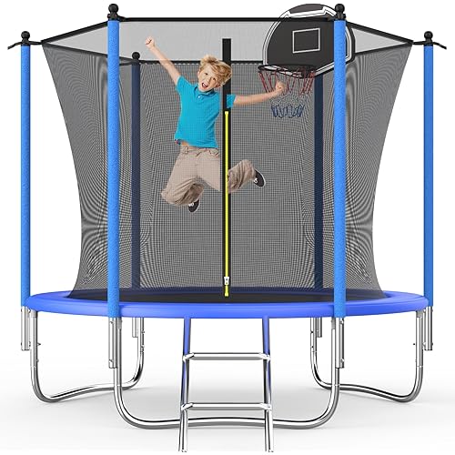 Tranpoline 10FT 12FT 14FT Tranpoline for Kids with Safety Enclosure Net Recreational Tranpoline for Adults ASTM Approval Backyard Outdoor Tranpoline with Basketball Hoop
