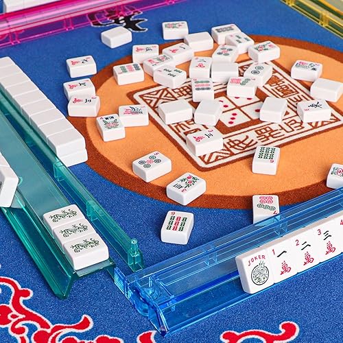 Miniatura 6 de American Mahjong Juego de juego, 166 azulejos blancos de primera calidad, 4 bastidores de colores todo en uno, juego completo de azulejos Mahongg