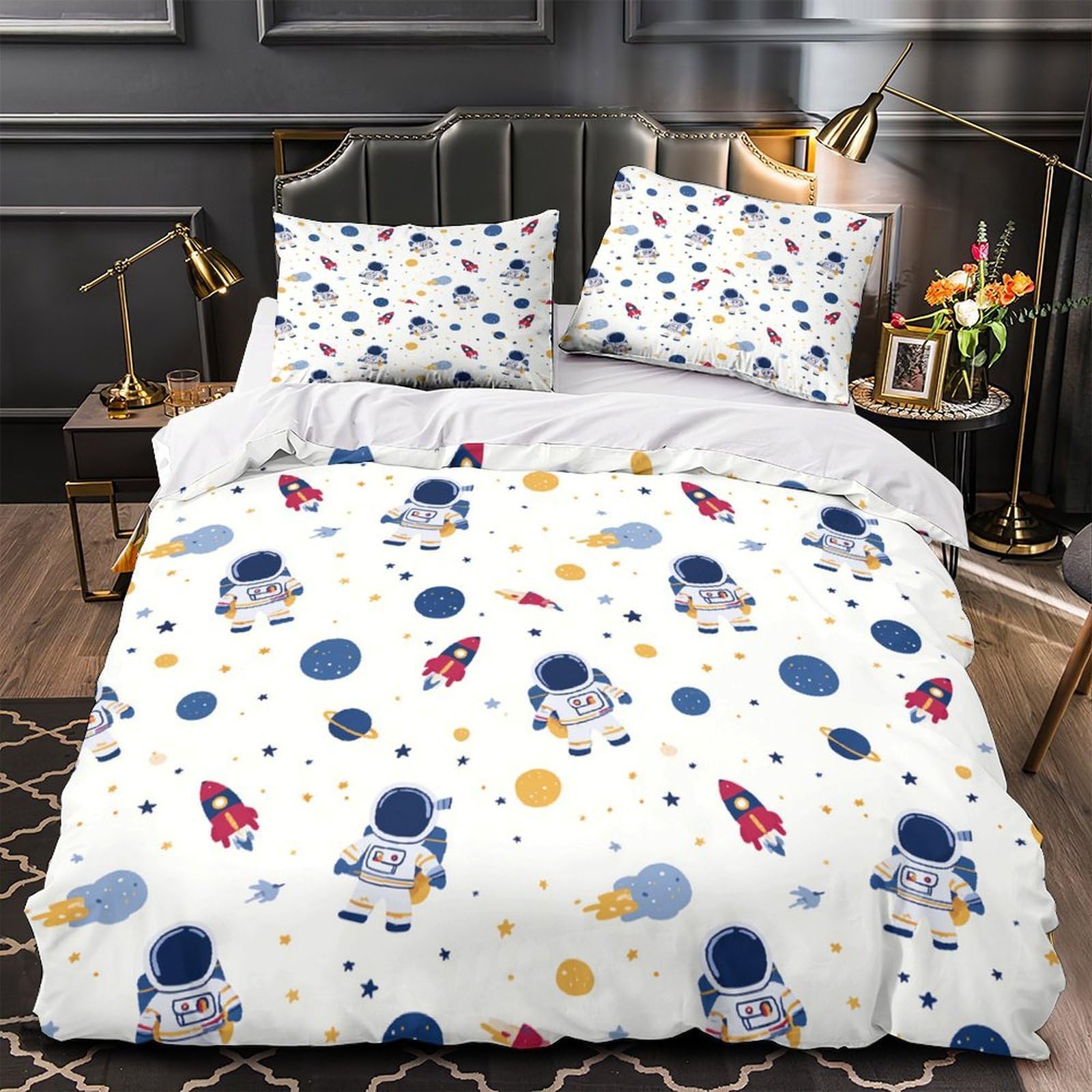 Housse de couette astronaute 140x200 cm en microfibre douce avec taie d'oreiller