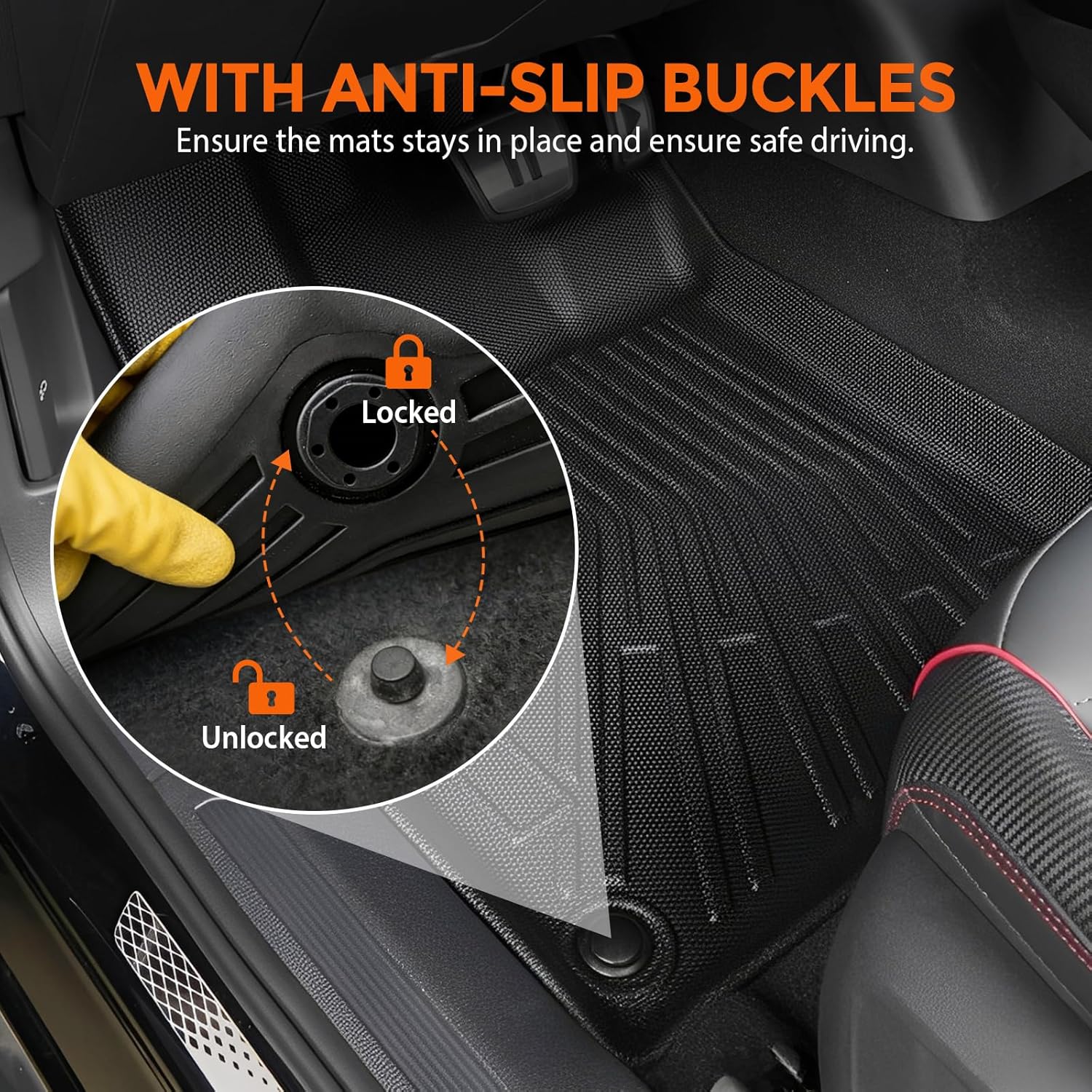 Floor Mats for Dodge Durango 7 Passenger 2016-2026 (Not for 5 Seats), Custom Fit Heavy Duty TPE All Weather Protection, Waterproof Non-Slip Black (Three-Row Floor Mats & Cargo Liner & Seatback Mat) - Image 5