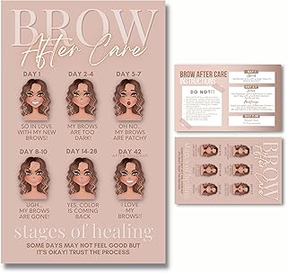 Cute Modern Nuetral Tone Powder Brow Microblading Aftercare Instruction Cards - Business Card Size 2 x 3.5 Inches -Front and Back Stages of brow healing