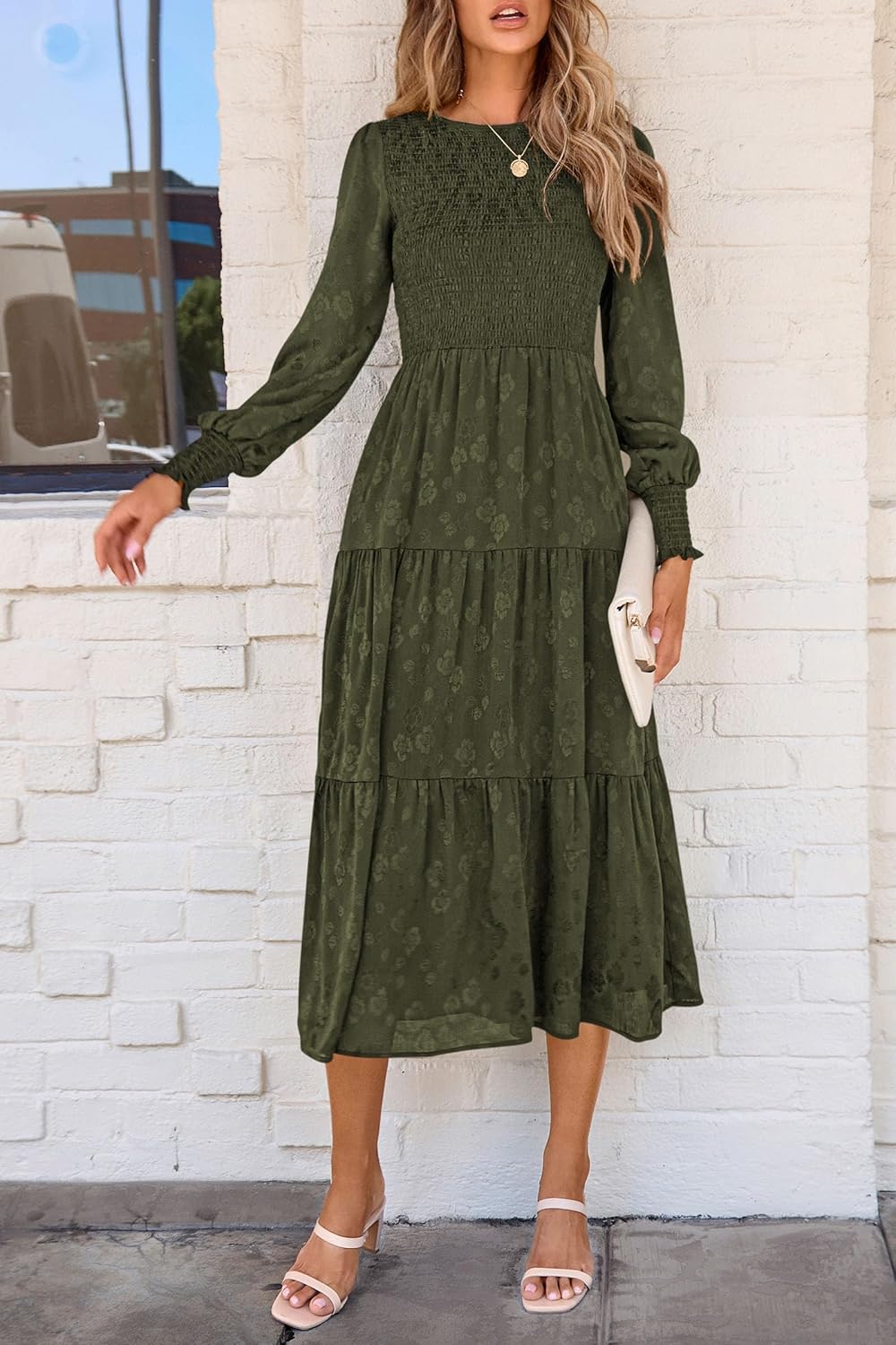 PRETTYGARDEN Women's Fall Spring Midi Dress Long Sleeve Floral Smocked Elegant Wedding Guest Long Flowy Dresses with Pockets - Image 8