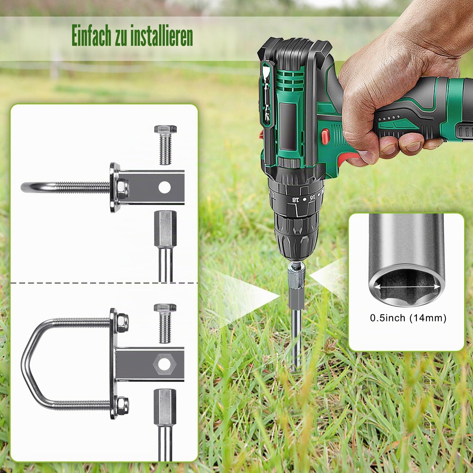 Insaga 6er Zeltheringe, 42cm Zelt Heringe Erdnägel Stabil Lang Erdanker Bodenanker Schraubheringe Zelthaken für Trampolin/Schaukel/Camping/Schuppen/Hund/Carport mit Fester Schlaufe