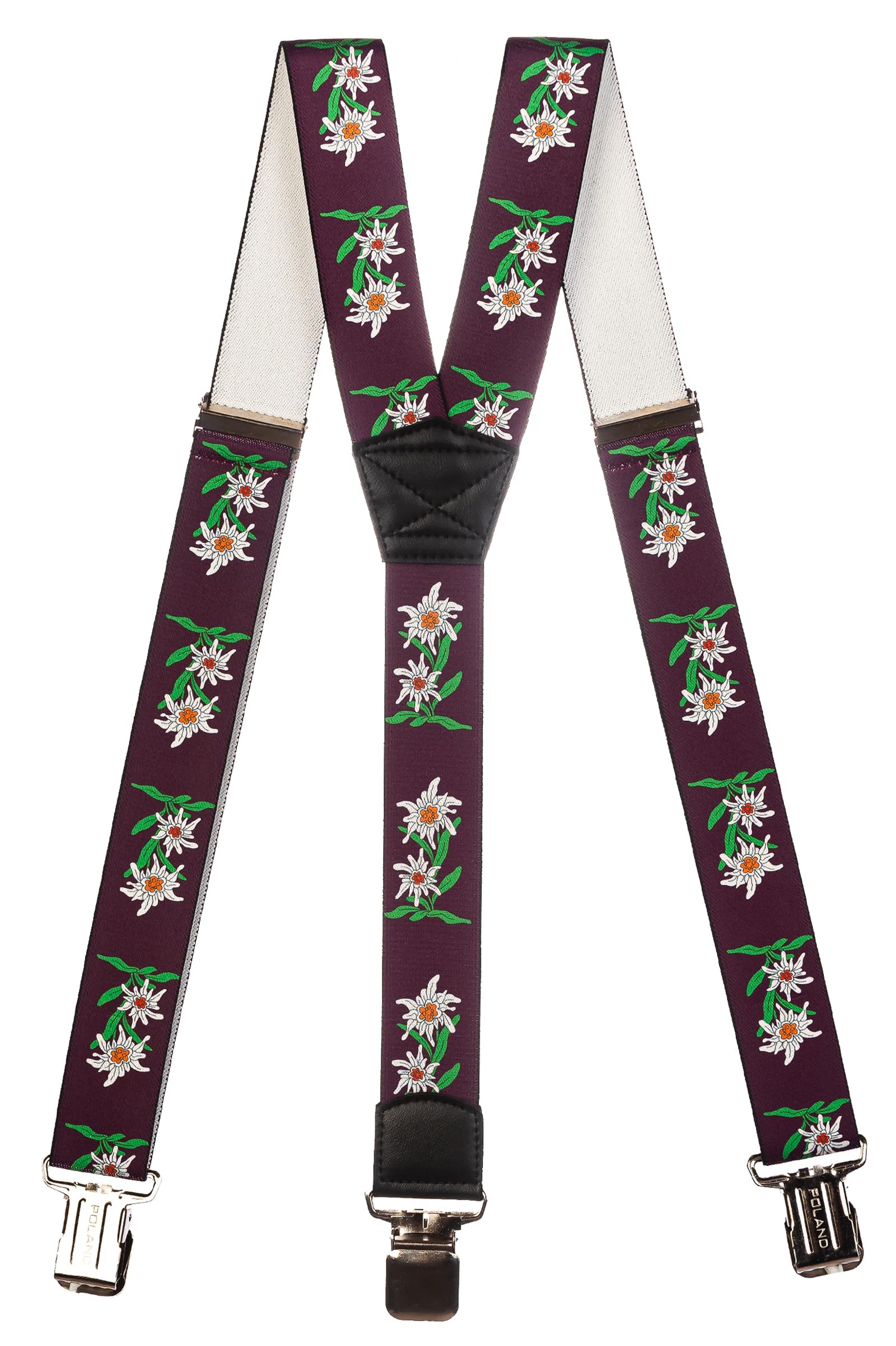 Olata Men's Burgundy Heavy Duty Printed Y-Shape Braces/Suspenders With Edelweiss Pattern, 4Cm