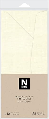 Neenah Social No. 10 sobres, 9.5 x 4.125 pulgadas, 32 libras4.23ozm, natural, acabado de lino, 25 sobres (91471-01), blanco