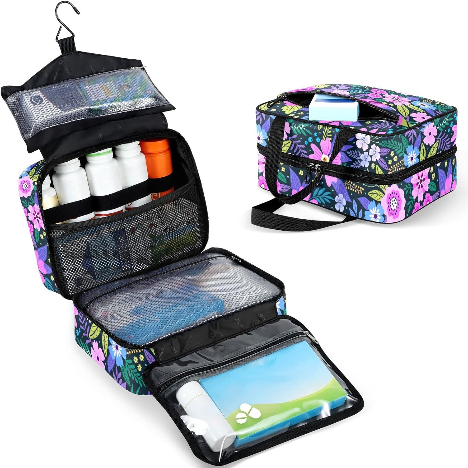Naanle Pill Organizer Bag Travel Pill Bottle Medicine Organizer Home Storage Medication Bag for Vitamin Supplements, Purple Floral Empty First Aid Bag for Car Camping, 1.0 Count