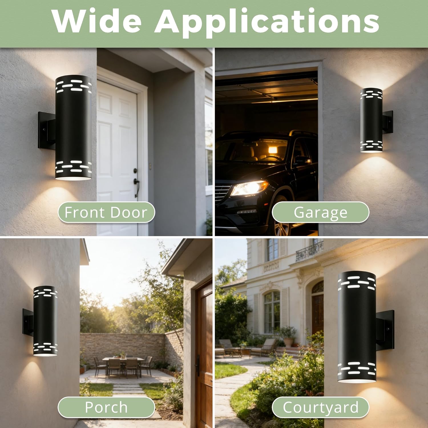 Dusk to Dawn Modern Outdoor Wall Lights 2 Pack, 12'' Up and Down Integrated LED Cylinder Exterior Lighting Fixtures, 23W 3000K IP65 Waterproof Wall Sconces for House, Garage, Patio, Porch, Black