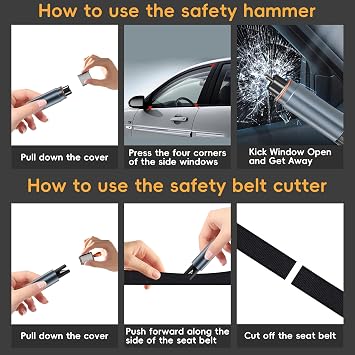Car Window Breaker, 2 in 1 Car Safety Hammer, Emergency Escape Tool with Seatbelt Cutter, Tungsten Steel Window Breaker for Vehicles & Home