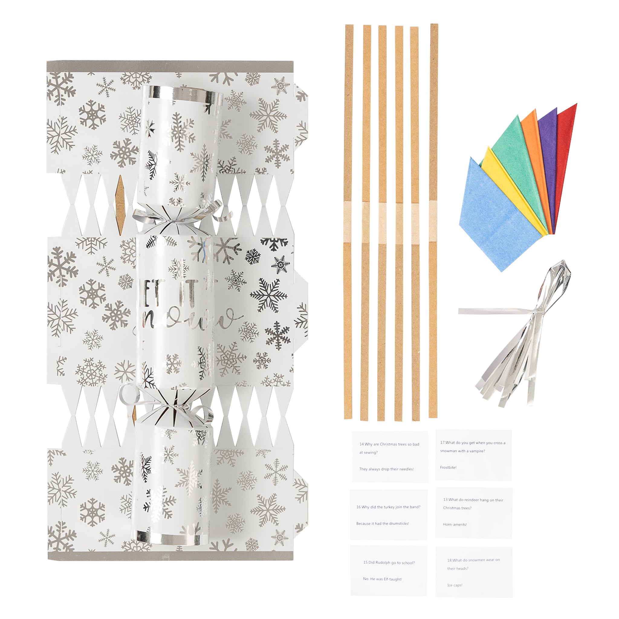 evelay Make Your Own Christmas Cracker Kit - Silver Snowflake - Pack of 6