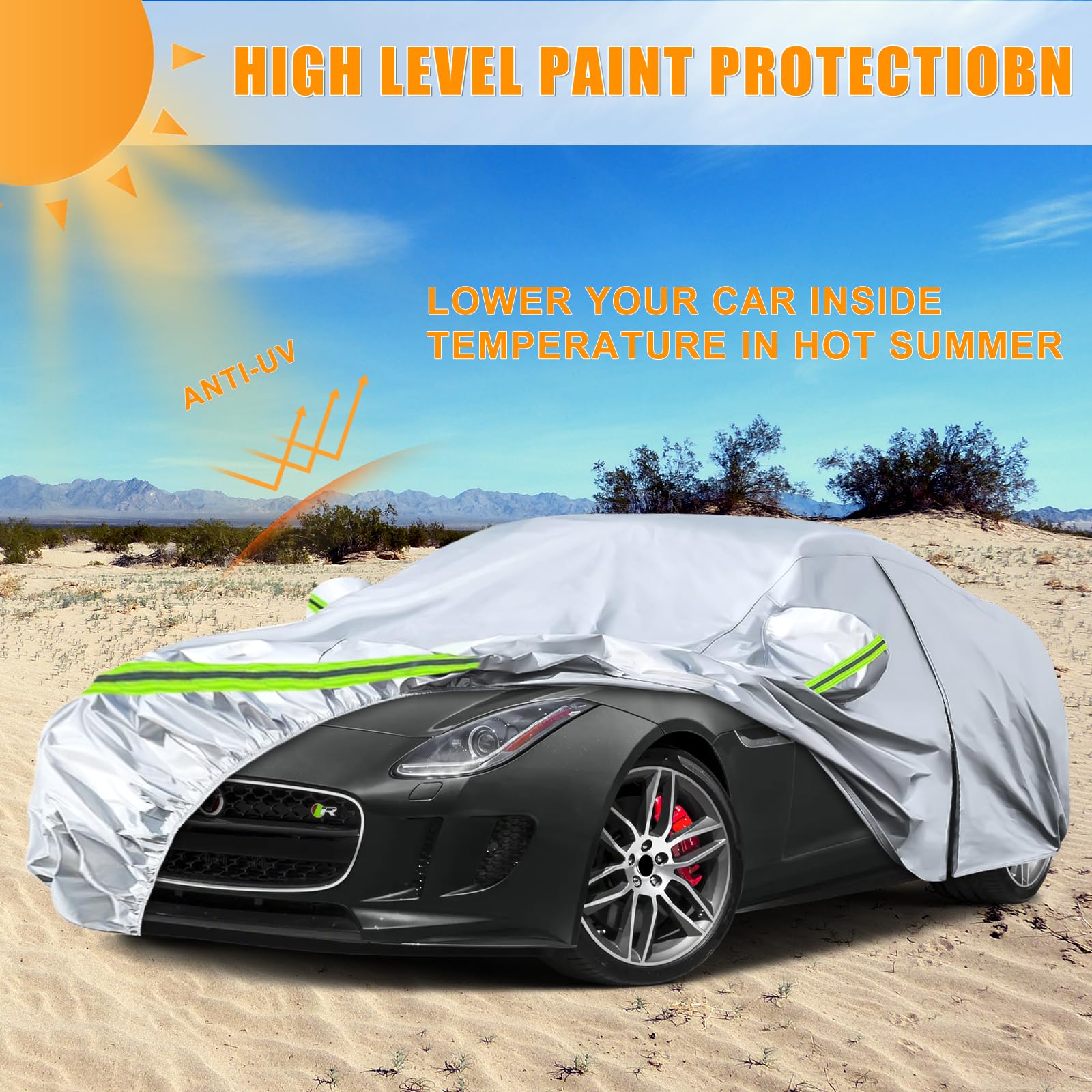 Copertura Auto per Jaguar F-Type 2014-2022, Copertura Auto Impermeabile con Cerniera Porta Laterale, Sole Pioggia Polvere UV Protezione da Tutte le Intemperie Copertura Completa Aperto