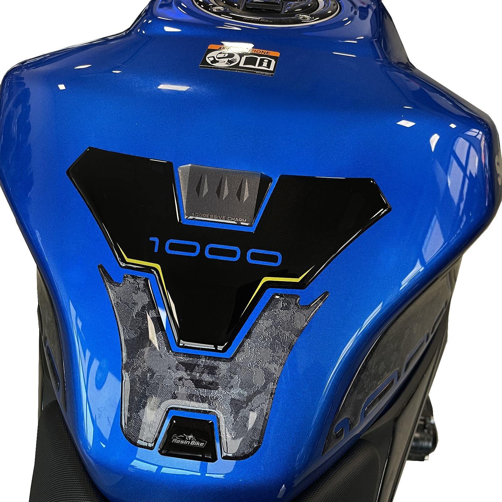 Resin Bike Motorcycle 3D Stickers Compatible with Suzuki GSX-S 1000 2021-2026 Blue Miami. Tank Protector Protection from Bumps and Scratches. Resin Stickers - Gadget Moto