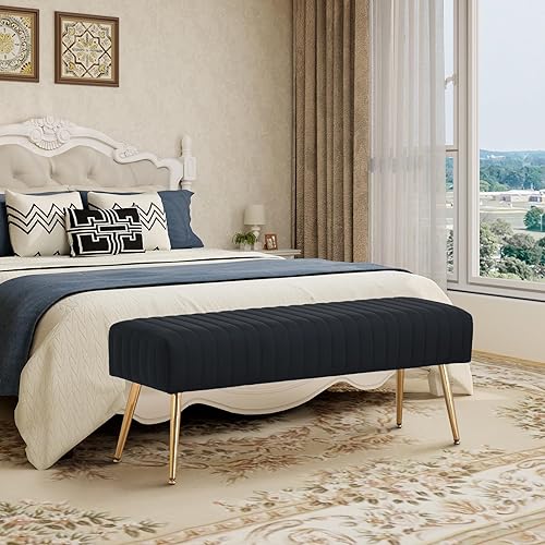 Miniatura 7 de Furnimart Banco otomano de 44 pulgadas para dormitorio, banco tapizado en el extremo de la cama con patas doradas para sala de estar, dormitorio,
