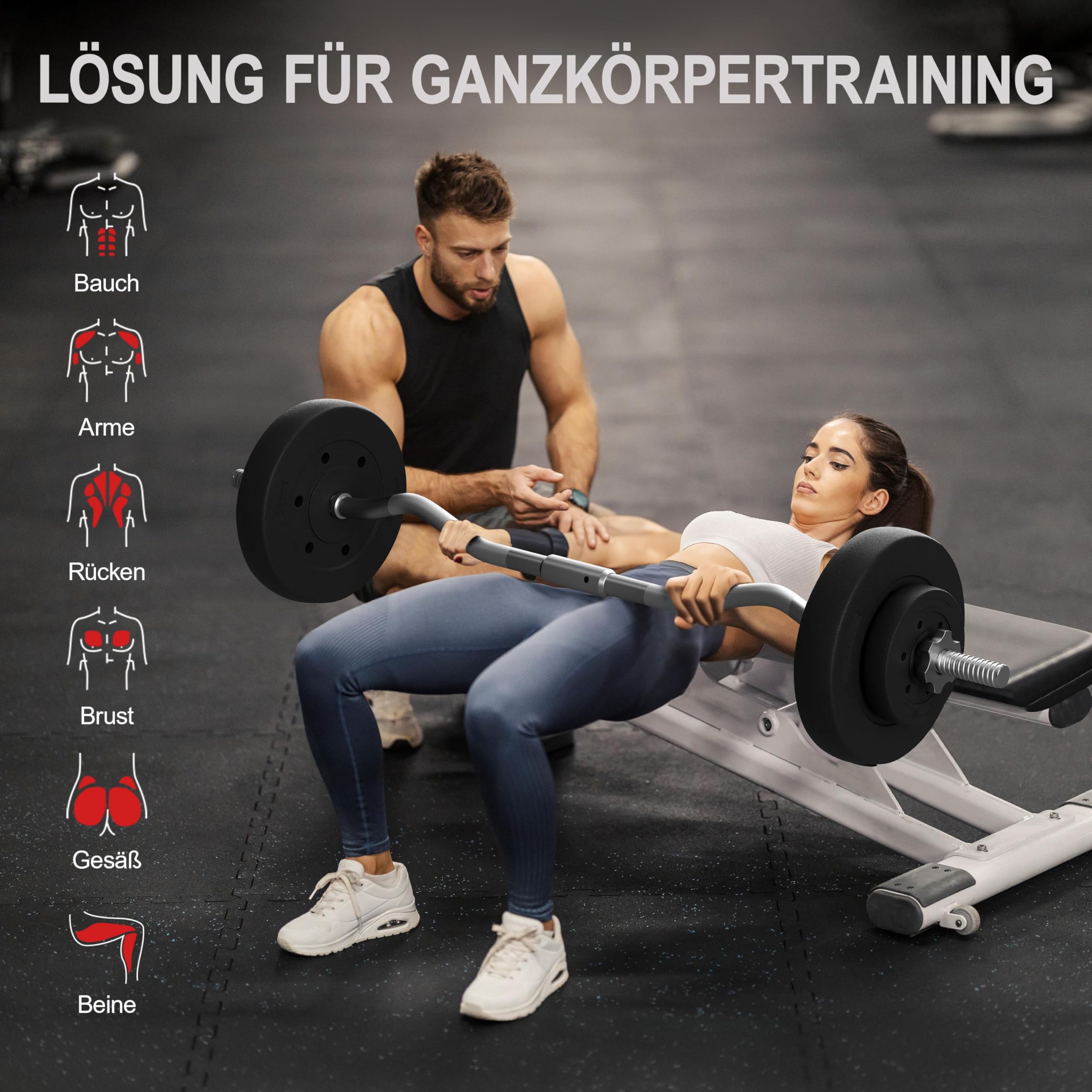Yaheetech 20/25/30 kg SZ Curlset Langhantel-Set, SZ-Stange mit 6 Scheiben, Hantel-Set für Krafttraining, Curl-Stange mit Gewichten, Hantelstangenset SZ-Hantelset Curlset