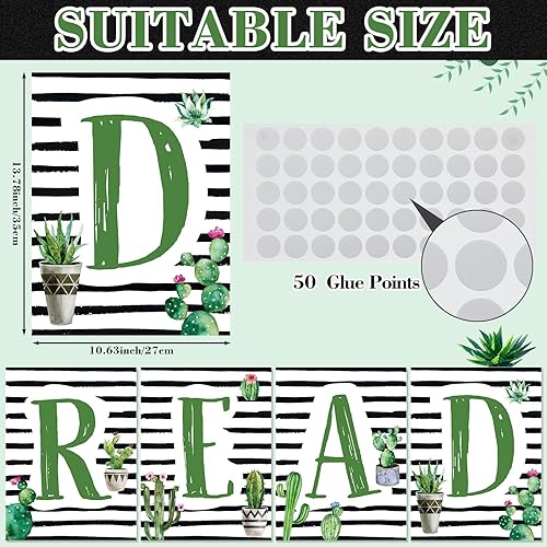 Miniatura 4 de Qeeenar Carteles de lectura, decoración de biblioteca de cactus, decoración de esquina de lectura, suministros para aula, tablón de anuncios para