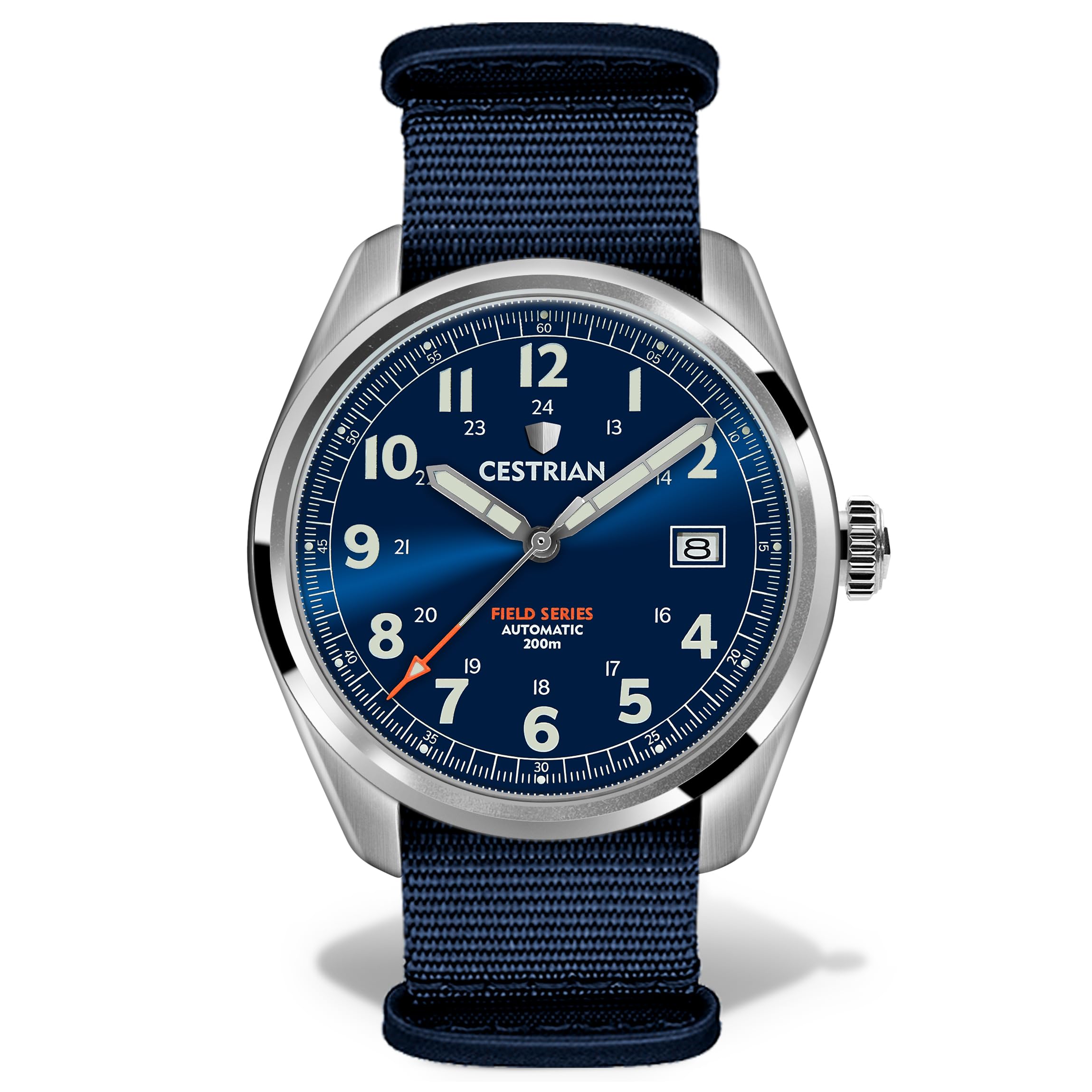 Field Series Automatic Mens Blue Sunburst Dial NATO Strap Military Style Watch 200m CF221N0660