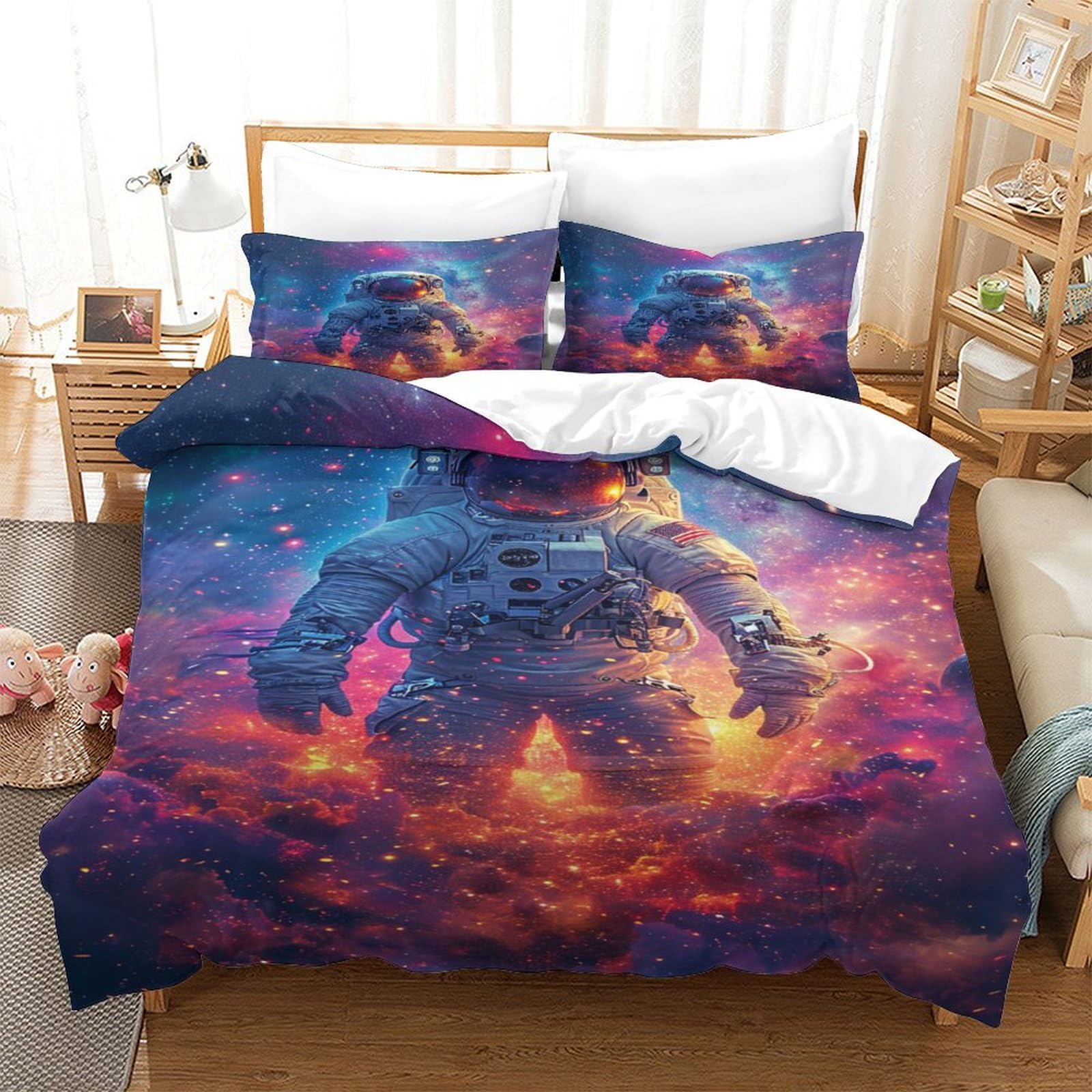 Housse de couette astronaute 3D microfibre ultra douce thermorégulatrice