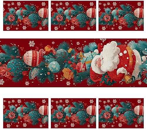 Miniatura 72 de Juego de manteles individuales y camino de mesa de muñeco de nieve y árbol de Navidad, 7 piezas (1 camino de mesa + 6 manteles individuales), diseño