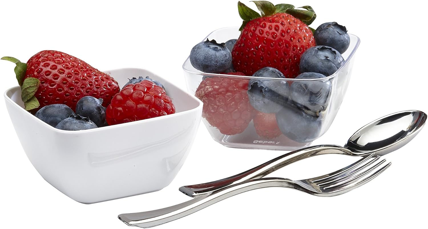  | Mozaik Premium Plastic Mini Appetizer & Dessert Tasting Set, 96 pieces (MMAPP96): Disposable Plates: Dessert Plates