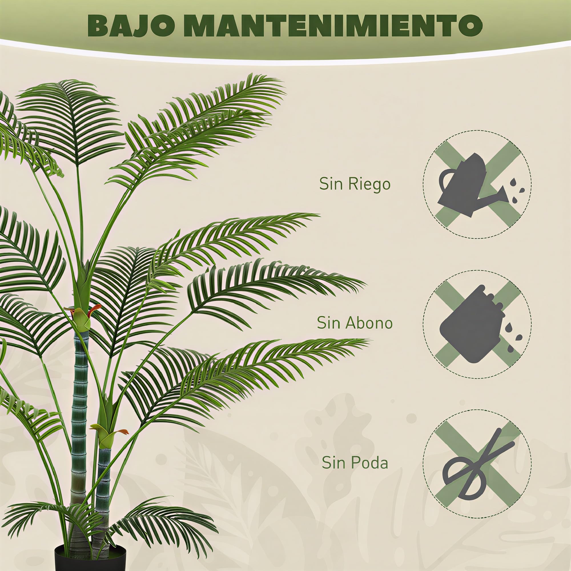 HOMCOM Planta Artificial Decorativa de 170 cm Palmera Artificial con Maceta y Hojas para Salón Oficina Hogar Interior Verde