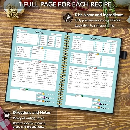 Miniatura 3 de Libro de recetas para escribir en tus propias recetas, cuaderno de recetas en blanco con pestañas para los amantes de la cocina familiar,