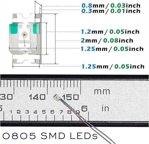 Miniatura 9 de 25 LED SMD 0805 pre-cableados (modo de luz luz blanca intermitente) diodo emisor de luz micro LED + con accesorios de montaje