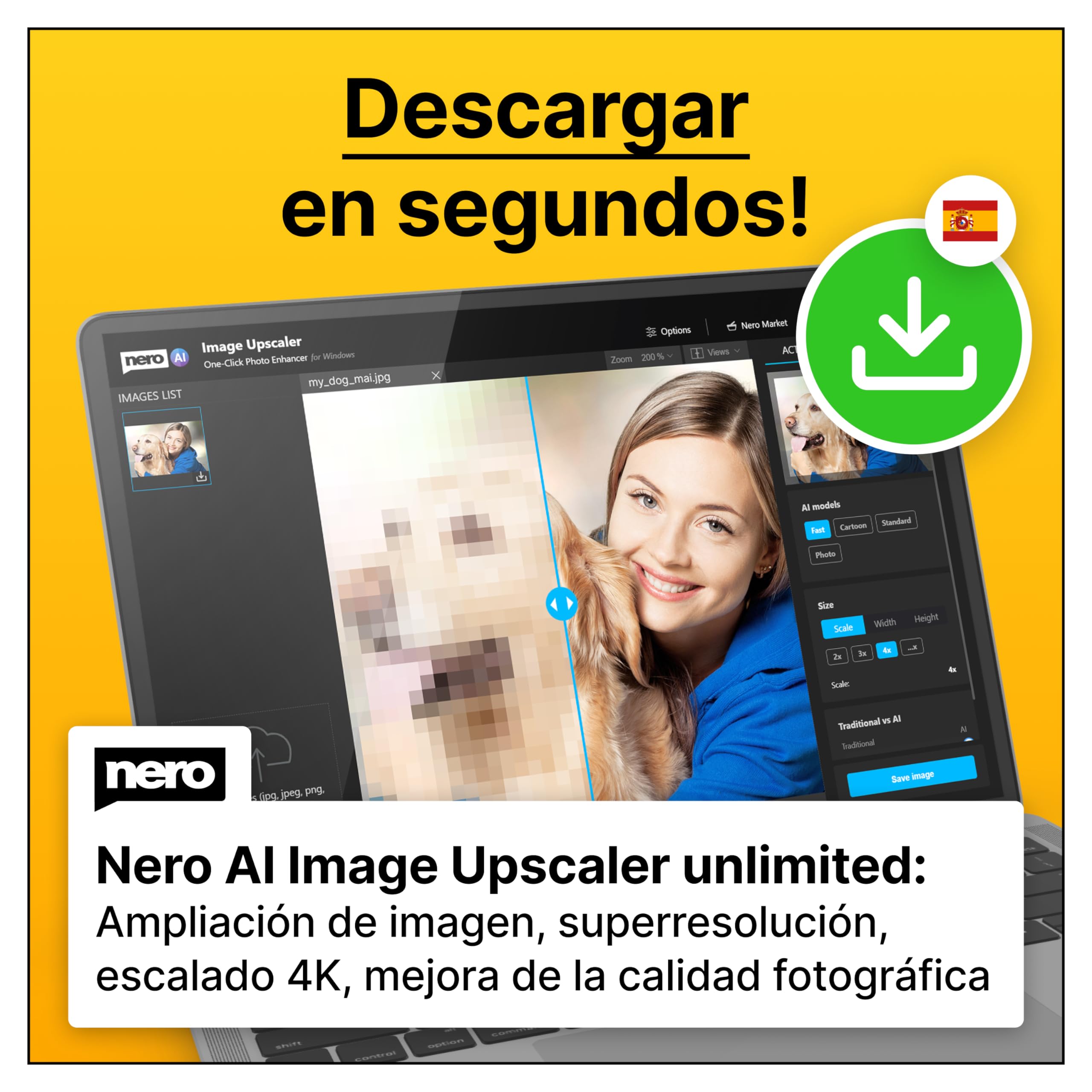 Nero AI Image Upscaler Unlimited 4K Escalar Imágenes Mejorar Calidad Fotos Win 11/10 1 Dispositivo Licencia Ilimitada