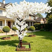 Large Artificial Cherry Blossom Trees Indoor Outdoors,Japanese Faux Cherry Blossom Tree with Realistic Silk Flowers,Standing Fake Tree for Garden Wedding Party Home DecorWhite,H 8.2FT x W 6.6FT