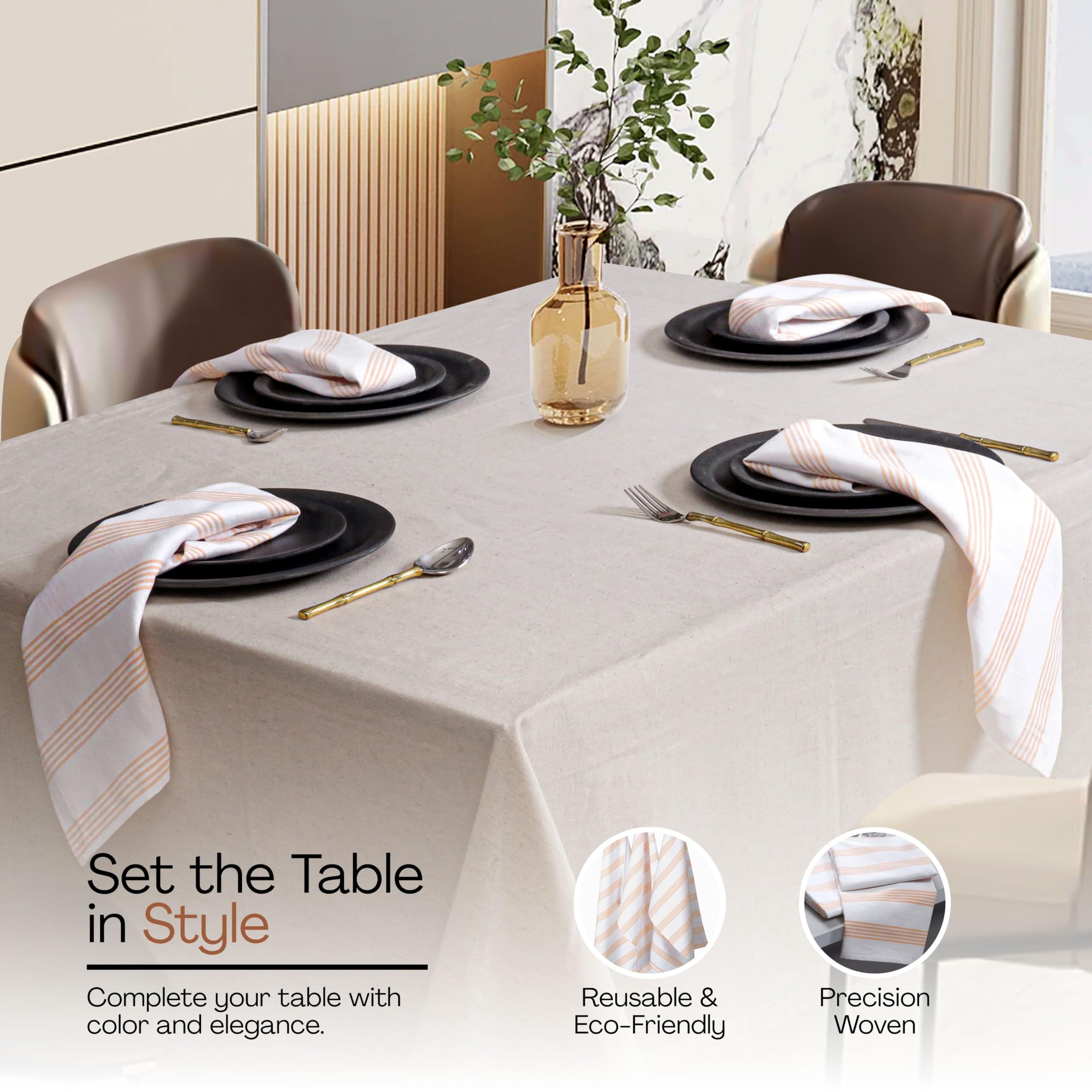 Servilletas de tela a rayas amarillas mostaza (juego de 6), 45 x 45 cm, 100 % algodón, servilletas de mesa a rayas para cena, almuerzo, otoño, reutilizables y lavables a máquina, para