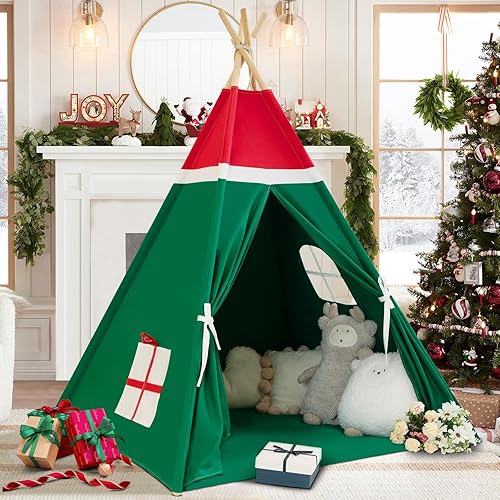 Vista 11 de Tienda de campaña tipi para niños con alfombrilla acolchada, lona de algodón, tipi con pompón para niños pequeños, tienda de campaña
