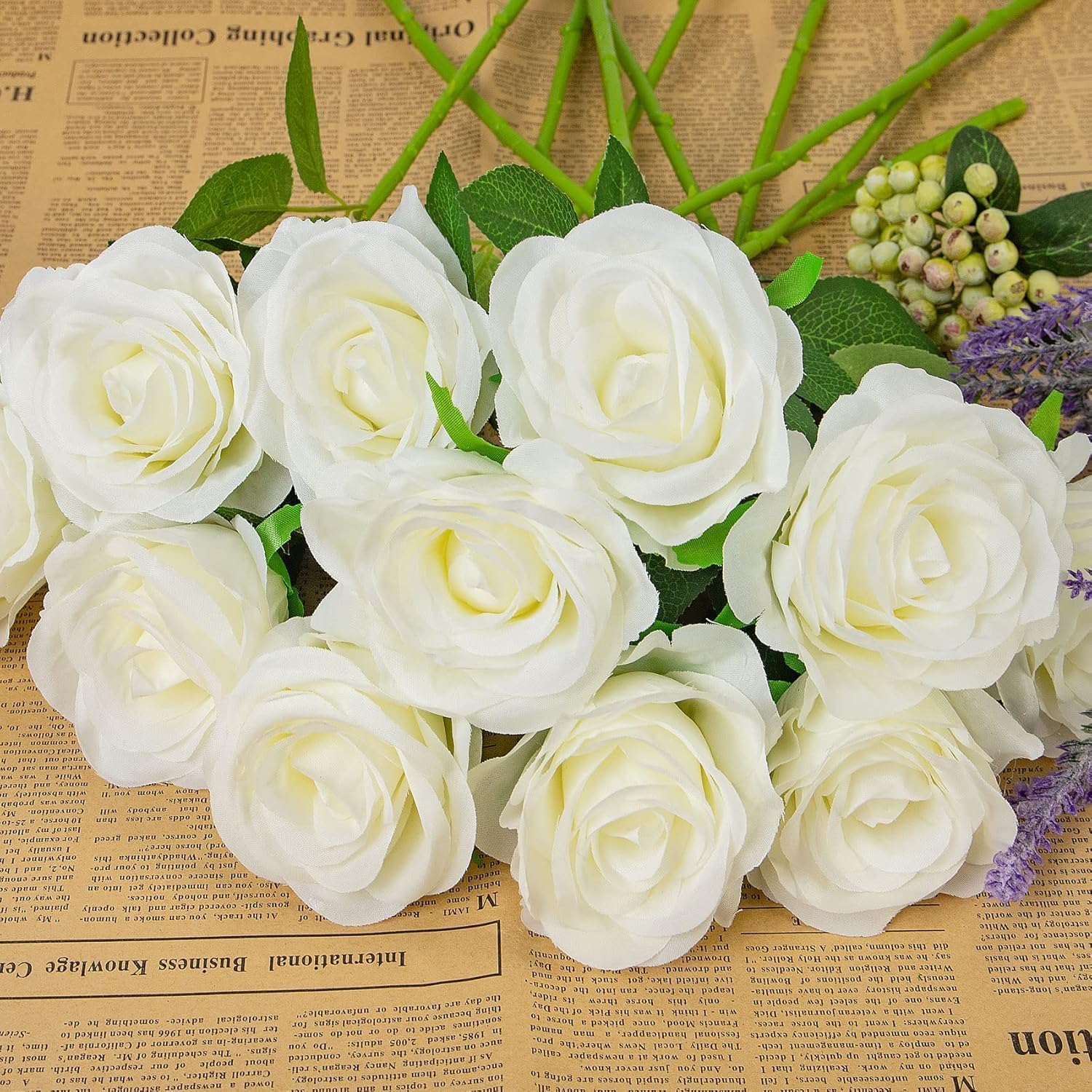 12 Roses Artificielles Blanches en Flanelle, 52 cm - Fleurs Décoratives Réalistes pour Mariage, Mais - Décoration 12 Roses Artificielles Blanches en Flanelle, 52 cm - Fleurs Décoratives Réalistes pour Mariage, Mais - Décoration