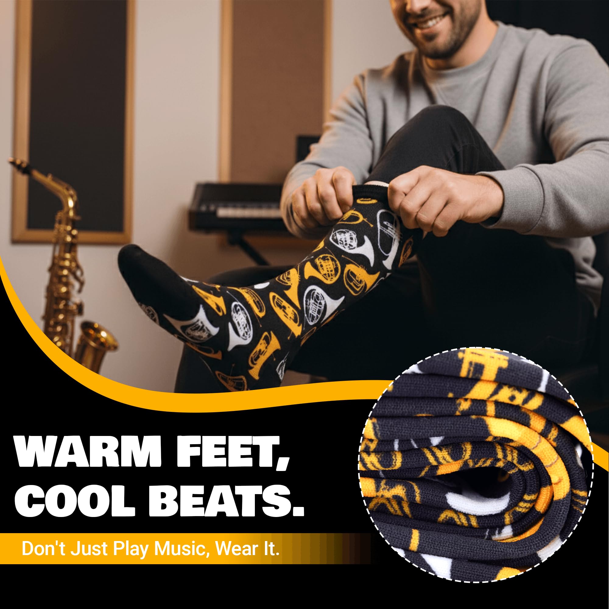Music Instruments Socks for Men Women, Novelty Socks Gift for Musicians & Music Lovers