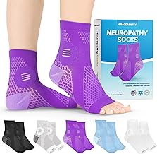 BraceAbility Neuropathy Socks for Women and Men - Toeless Compression Foot Neuropathy Socks, Peripheral Neuropathy Socks, Diabetic Neuropathy Socks, Arthritis Socks (L - Purple)