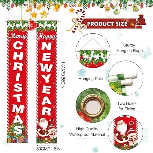 Miniatura 3 de ZABARE 2 carteles de puerta con texto en inglés Merry Christmas de 70.8 x 11.8 pulgadas, letrero de Navidad para porche delantero, decoraciones de